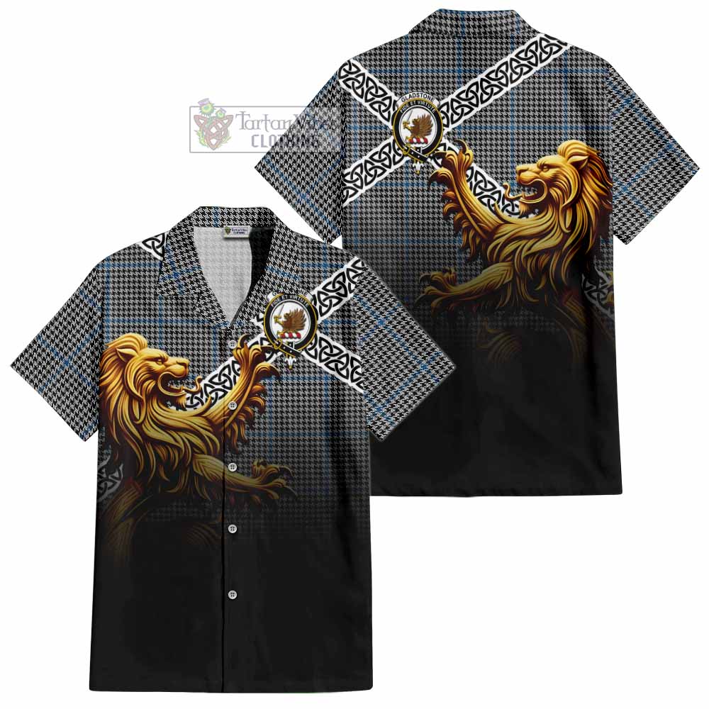 Gladstone (Gladstanes) Crest Tartan Hawaiian Shirt with Golden Lion Emblem Celtic Style - Tartan Vibes Clothing