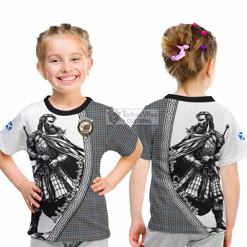 Gladstone (Gladstanes) Tartan Clan Crest Kid T-Shirt with Highlander Warrior Celtic Style - Tartan Vibes Clothing