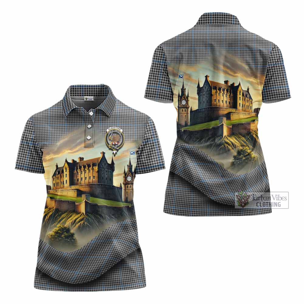 Gladstone (Gladstanes) Tartan Family Crest Women's Polo Shirt with Scottish Ancient Castle Style - Tartan Vibes Clothing
