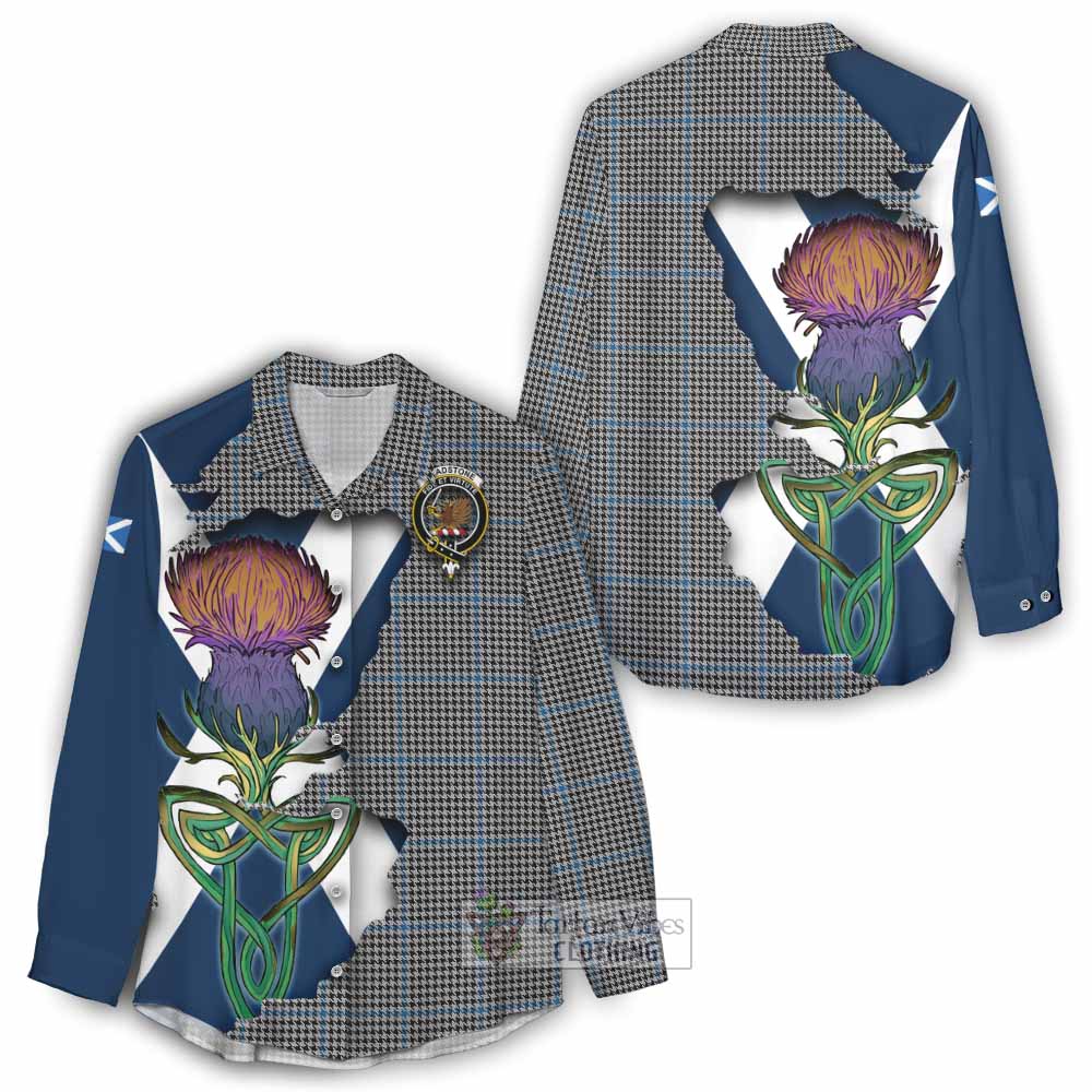 Gladstone (Gladstanes) Tartan Family Crest Women's Casual Shirt Scottish Thistle Celtic Inspired - Tartan Vibes Clothing