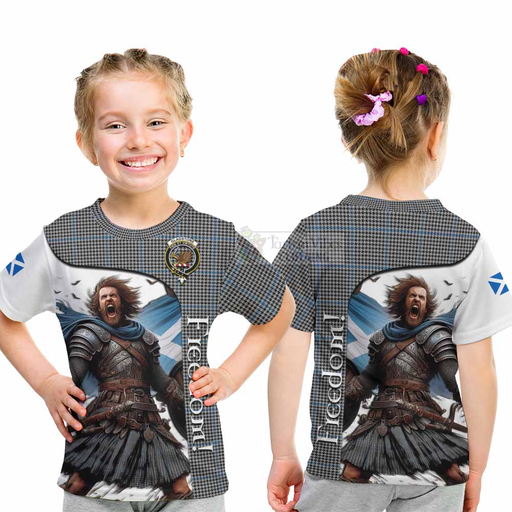 Tartan Vibes Clothing Gladstone (Gladstanes) Crest Tartan Kid T-Shirt Inspired by the Freedom of Scottish Warrior