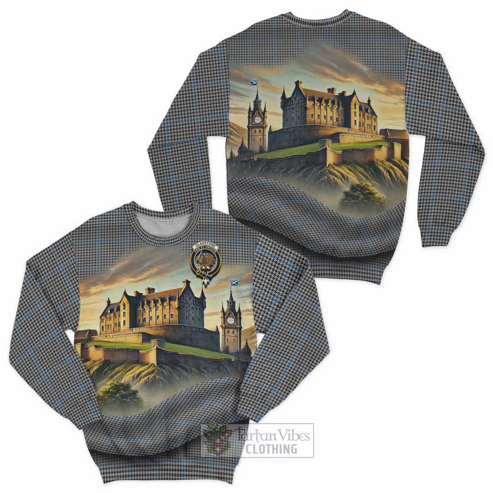 Gladstone (Gladstanes) Tartan Family Crest Sweatshirt with Scottish Ancient Castle Style - Tartan Vibes Clothing