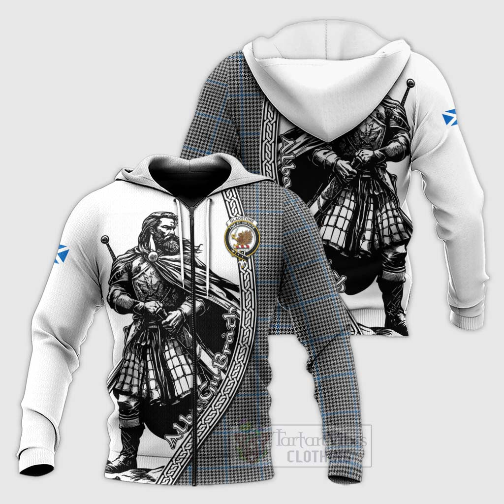 Gladstone (Gladstanes) Tartan Clan Crest Knitted Hoodie with Highlander Warrior Celtic Style Unisex Knitted Zip Hoodie - Tartan Vibes Clothing