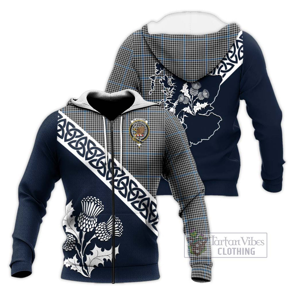 Gladstone (Gladstanes) Tartan Knitted Hoodie Featuring Thistle and Scotland Map Unisex Knitted Zip Hoodie - Tartan Vibes Clothing