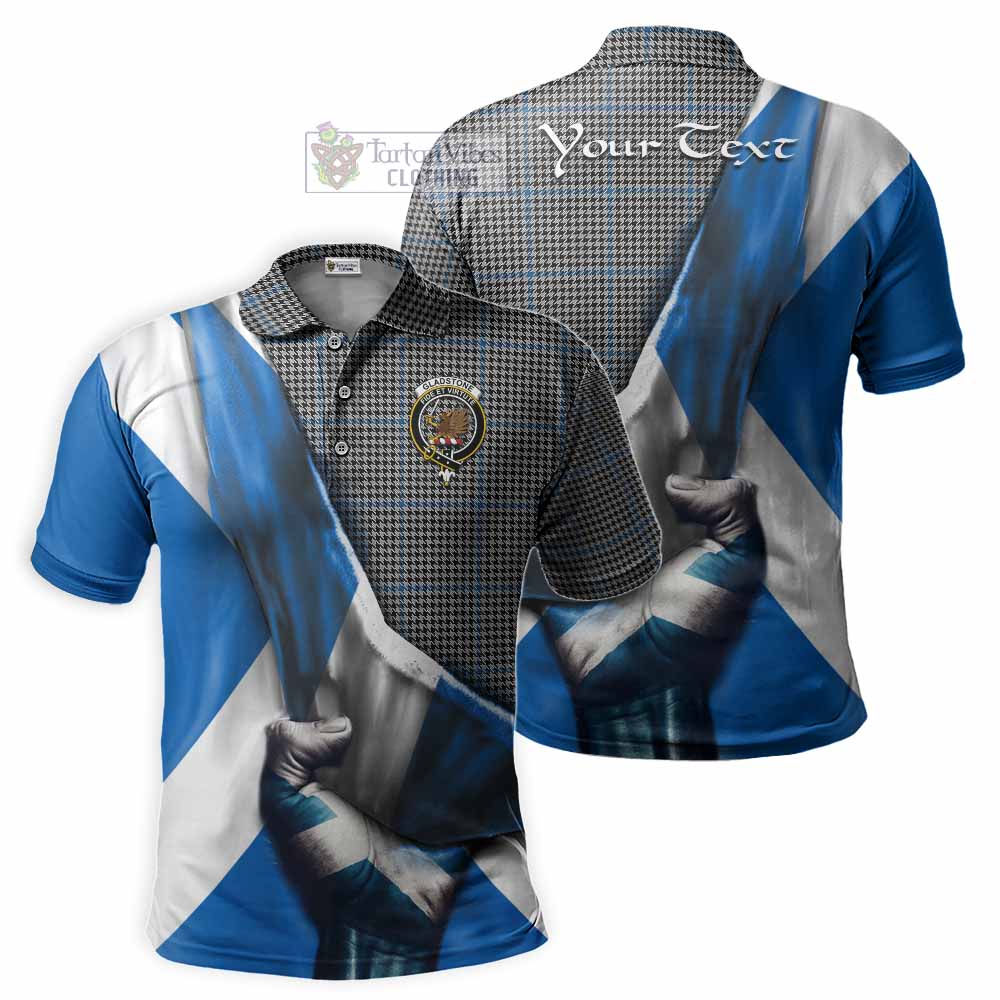 Tartan Vibes Clothing Gladstone (Gladstanes) Tartan Polo Shirt with Family Crest Scotland Patriotic Style