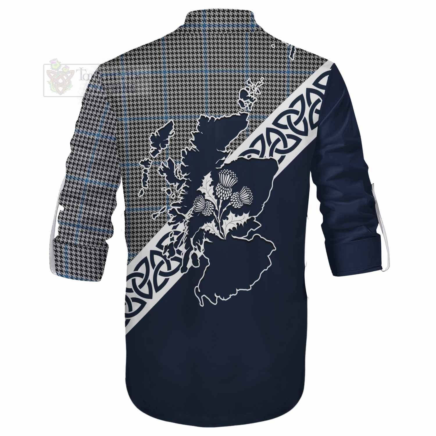 Gladstone (Gladstanes) Tartan Ghillie Kilt Shirt Featuring Thistle and Scotland Map - Tartan Vibes Clothing