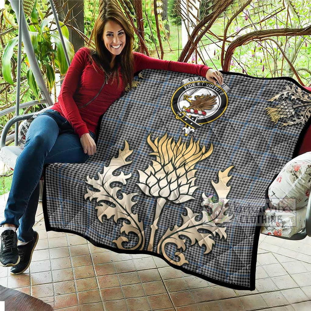Tartan Vibes Clothing Gladstone (Gladstanes) Tartan Quilt with Family Crest and Golden Thistle Style