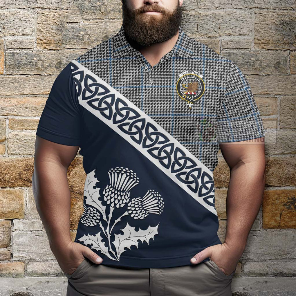 Gladstone (Gladstanes) Tartan Polo Shirt Featuring Thistle and Scotland Map - Tartanvibesclothing Store