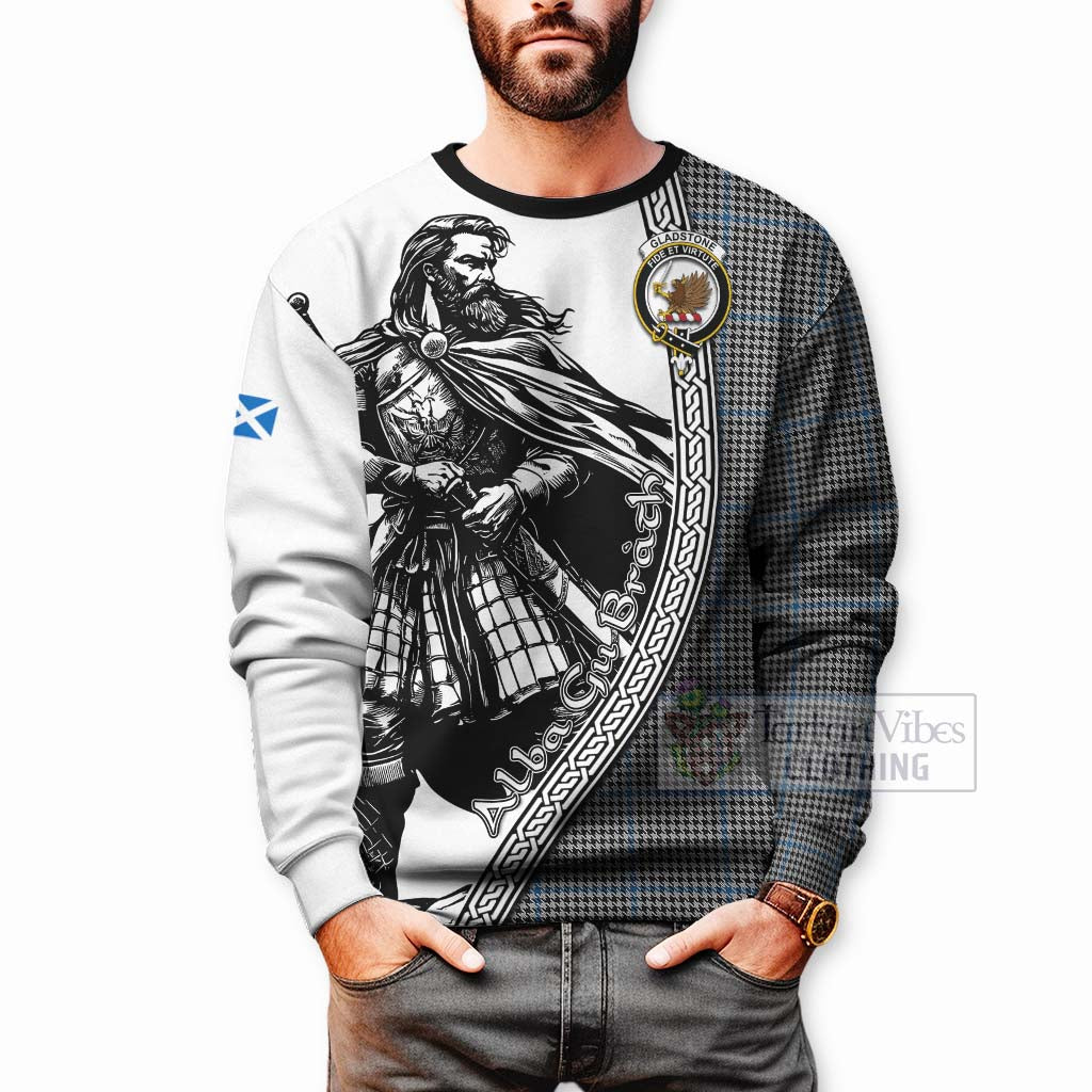 Gladstone (Gladstanes) Tartan Clan Crest Sweatshirt with Highlander Warrior Celtic Style - Tartan Vibes Clothing