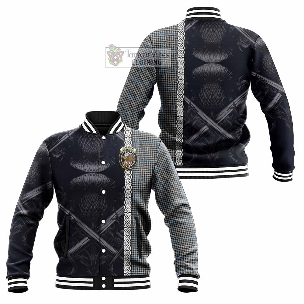 Gladstone (Gladstanes) Tartan Baseball Jacket with Family Crest Cross Sword Thistle Celtic Vibes - Tartan Vibes Clothing