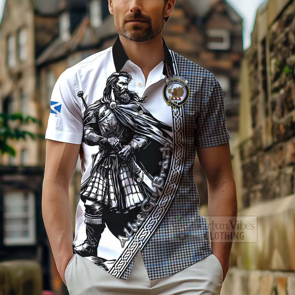 Gladstone (Gladstanes) Tartan Clan Crest Hawaiian Shirt with Highlander Warrior Celtic Style - Tartan Vibes Clothing