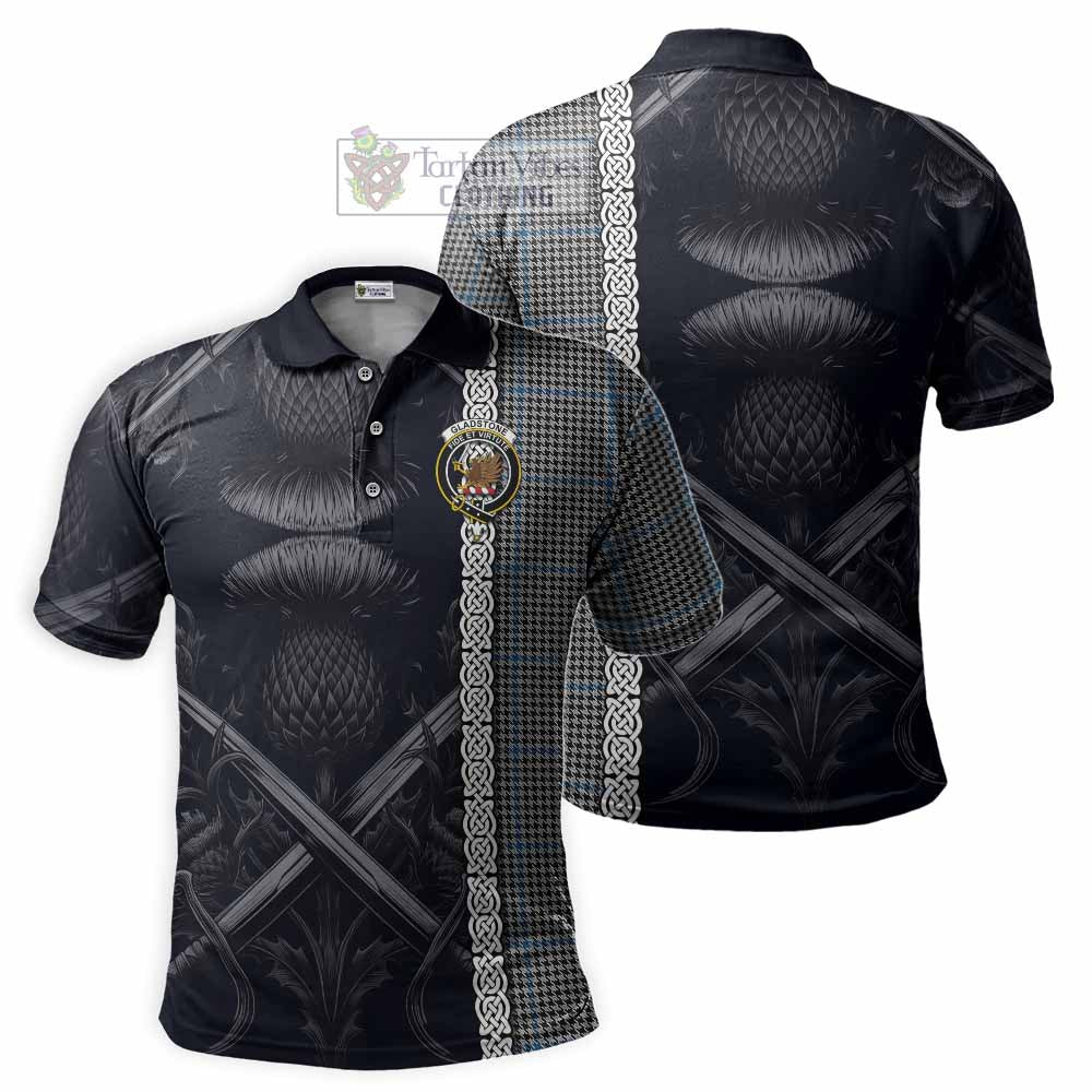 Gladstone (Gladstanes) Tartan Polo Shirt with Family Crest Cross Sword Thistle Celtic Vibes - Tartan Vibes Clothing