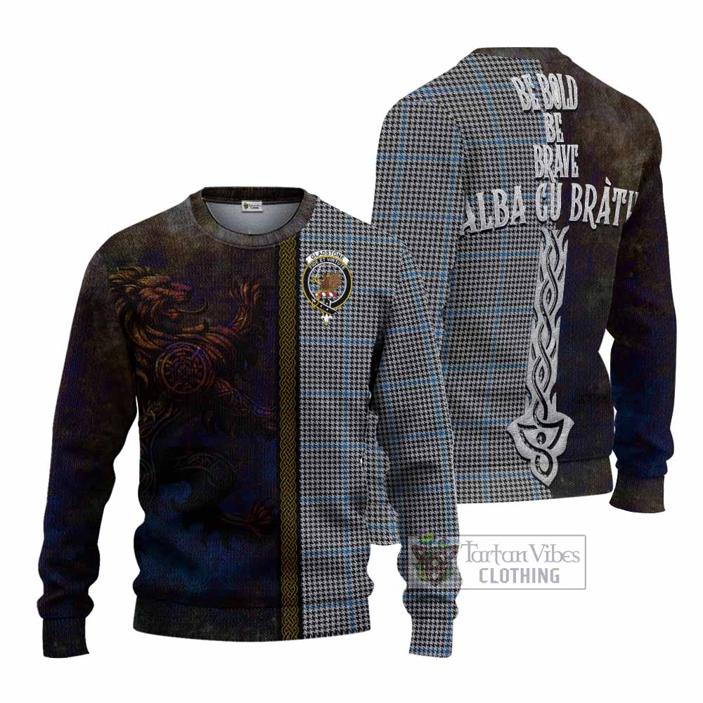 Gladstone (Gladstanes) Tartan Family Crest Knitted Sweater Alba Gu Brath Be Brave Lion Ancient Style - Tartan Vibes Clothing