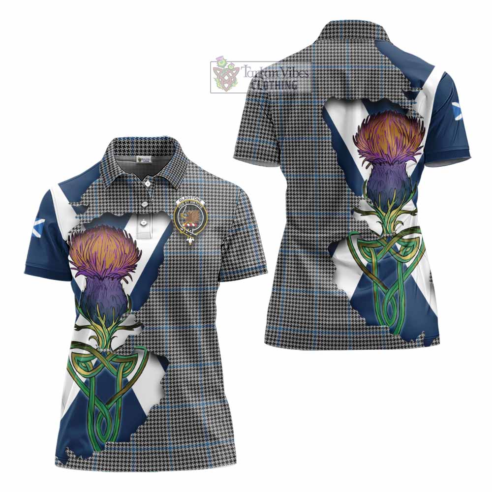 Gladstone (Gladstanes) Tartan Family Crest Women's Polo Shirt Scottish Thistle Celtic Inspired - Tartan Vibes Clothing