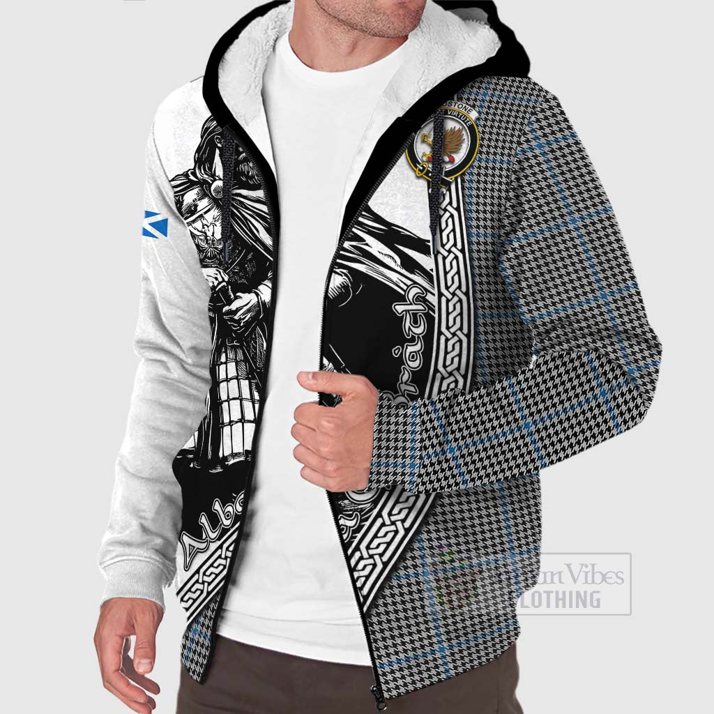 Gladstone (Gladstanes) Tartan Clan Crest Sherpa Hoodie with Highlander Warrior Celtic Style Unisex - Tartan Vibes Clothing