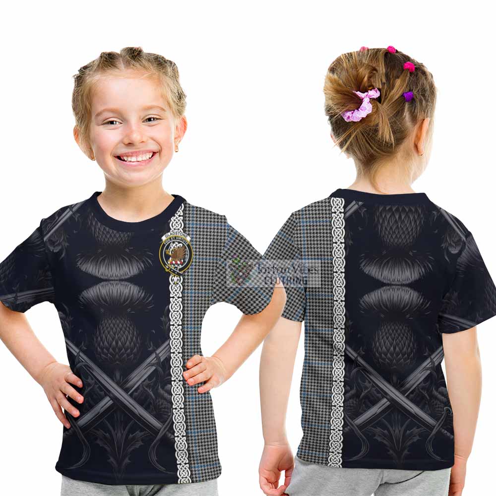 Gladstone (Gladstanes) Tartan Kid T-Shirt with Family Crest Cross Sword Thistle Celtic Vibes - Tartan Vibes Clothing
