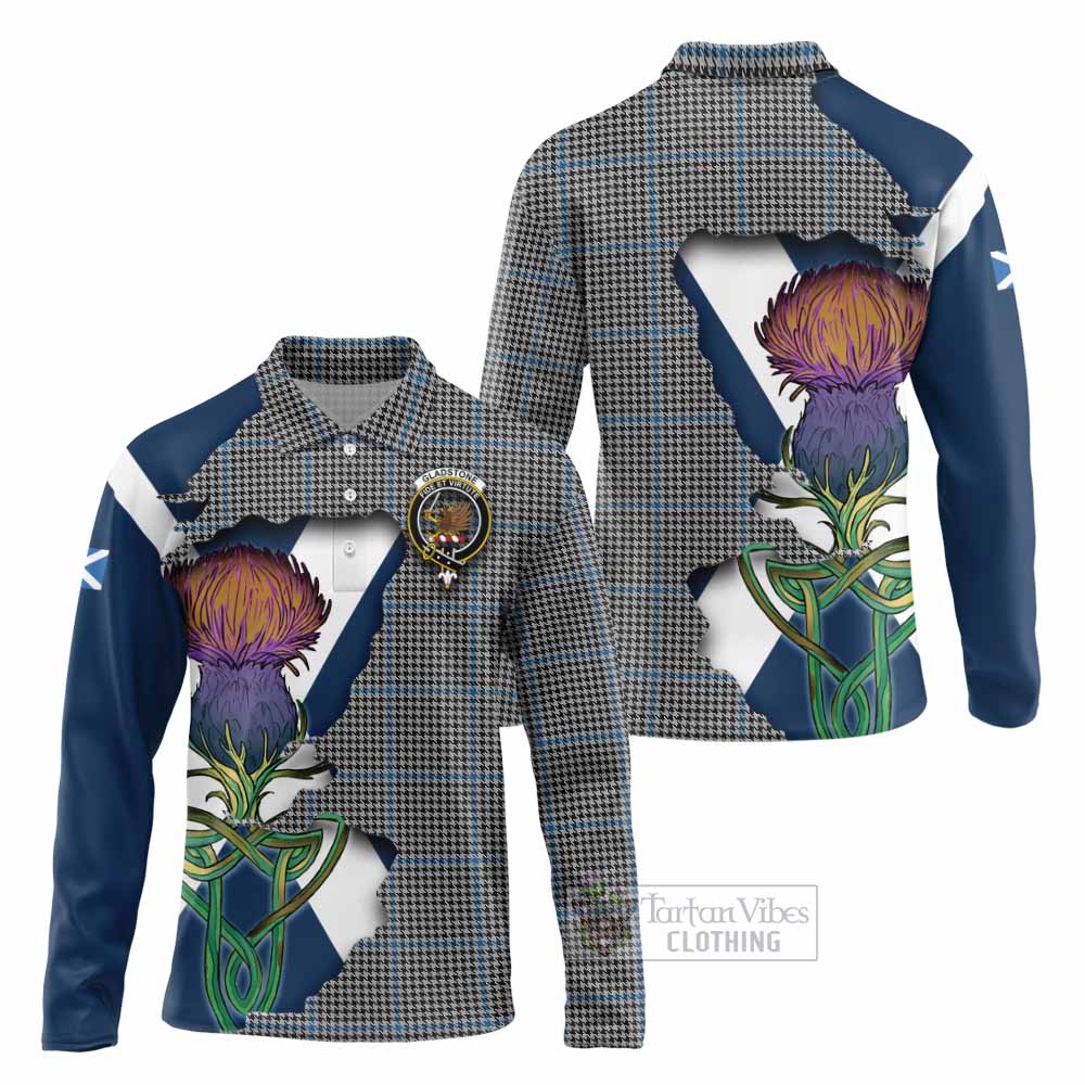 Gladstone (Gladstanes) Tartan Family Crest Long Sleeve Polo Shirt Scottish Thistle Celtic Inspired - Tartan Vibes Clothing