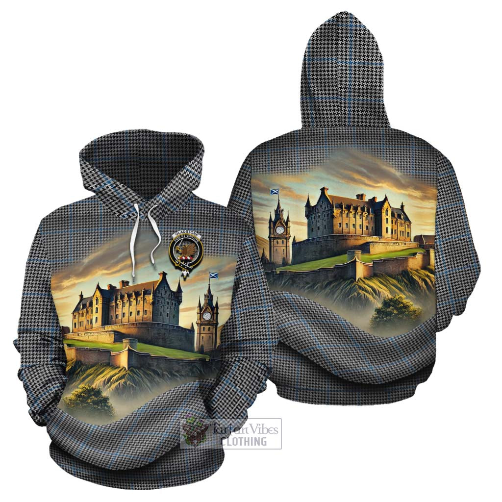 Gladstone (Gladstanes) Tartan Family Crest Cotton Hoodie with Scottish Ancient Castle Style - Tartan Vibes Clothing