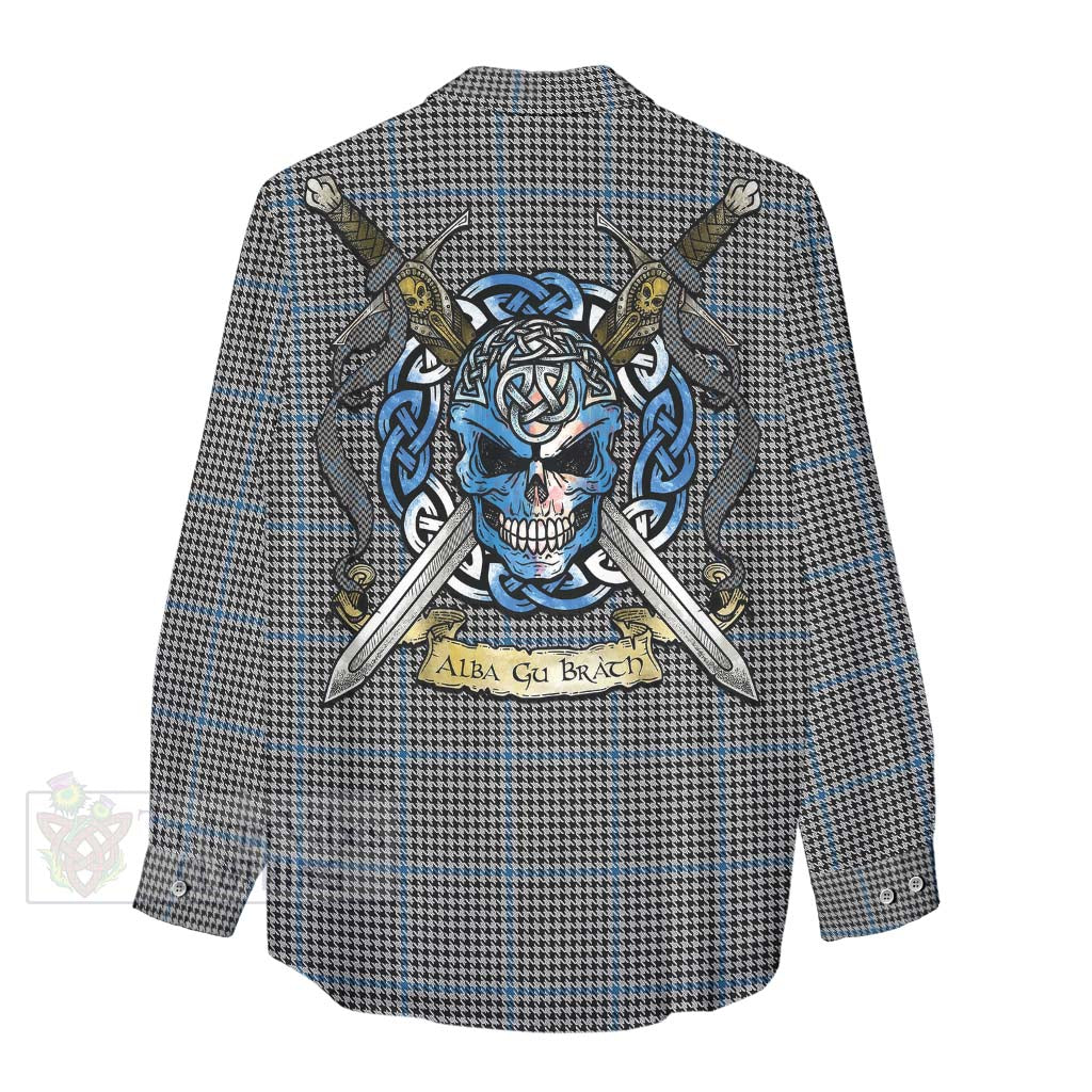 Gladstone (Gladstanes) Tartan Women's Casual Shirt with Family Crest Celtic Skull Style - Tartan Vibes Clothing