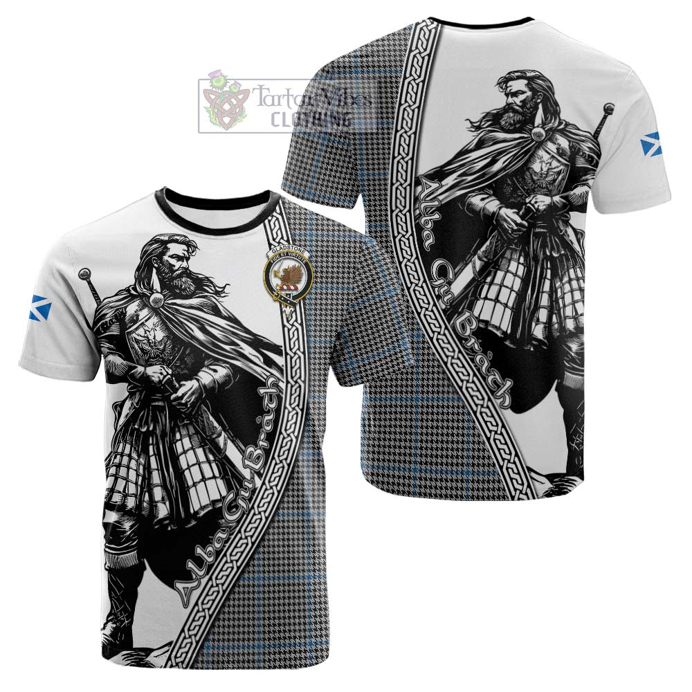 Gladstone (Gladstanes) Tartan Clan Crest Cotton T-shirt with Highlander Warrior Celtic Style - Tartan Vibes Clothing