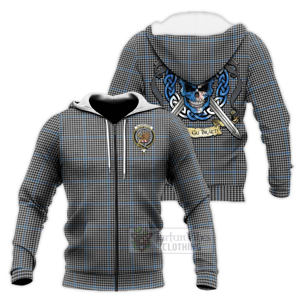 Gladstone (Gladstanes) Tartan Knitted Hoodie with Family Crest Celtic Skull Style Unisex Knitted Zip Hoodie - Tartan Vibes Clothing