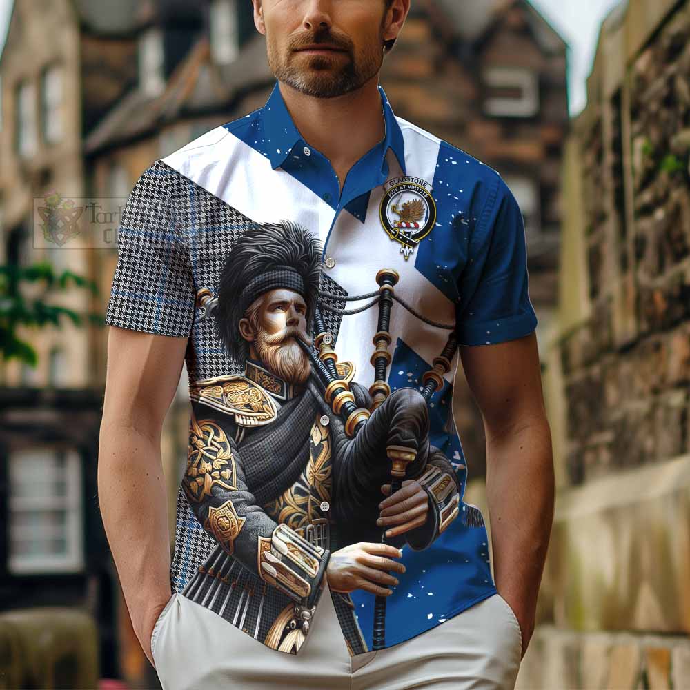 Gladstone (Gladstanes) Tartan Hawaiian Shirt with Family Crest Scottish Bagpiper Vibes - Tartan Vibes Clothing