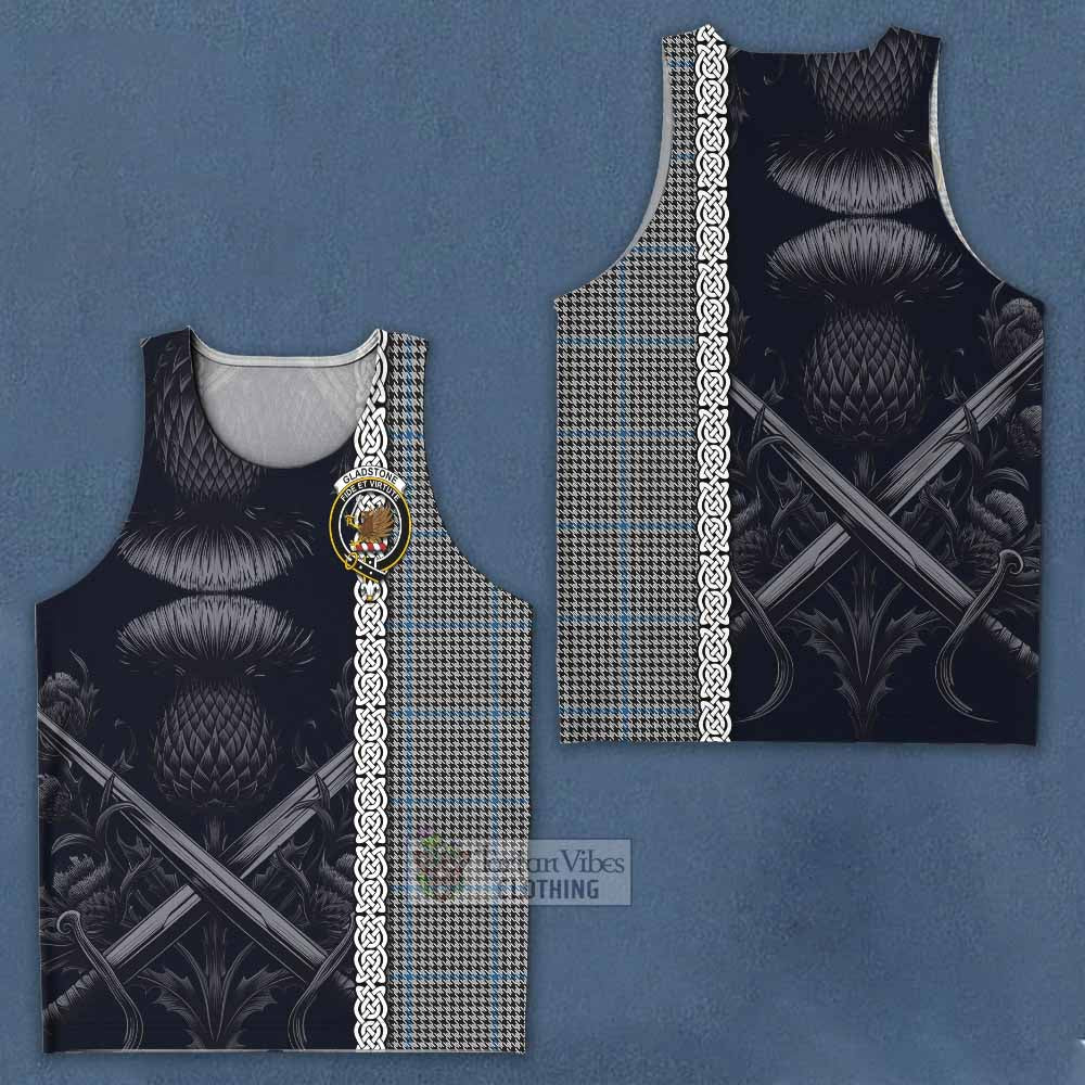 Gladstone (Gladstanes) Tartan Men's Tank Top with Family Crest Cross Sword Thistle Celtic Vibes - Tartan Vibes Clothing