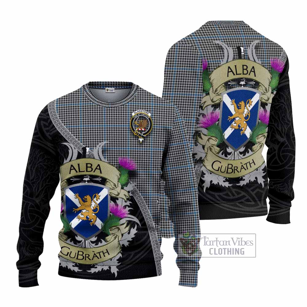 Gladstone (Gladstanes) Tartan Family Crest Knitted Sweater Lion Rampant Royal Thistle Shield Celtic Inspired - Tartan Vibes Clothing