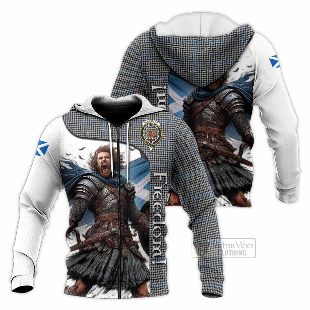 Tartan Vibes Clothing Gladstone (Gladstanes) Crest Tartan Knitted Hoodie Inspired by the Freedom of Scottish Warrior