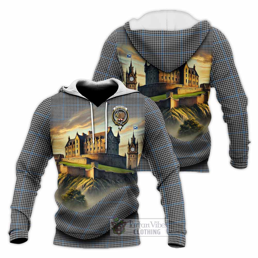 Gladstone (Gladstanes) Tartan Family Crest Knitted Hoodie with Scottish Ancient Castle Style - Tartan Vibes Clothing