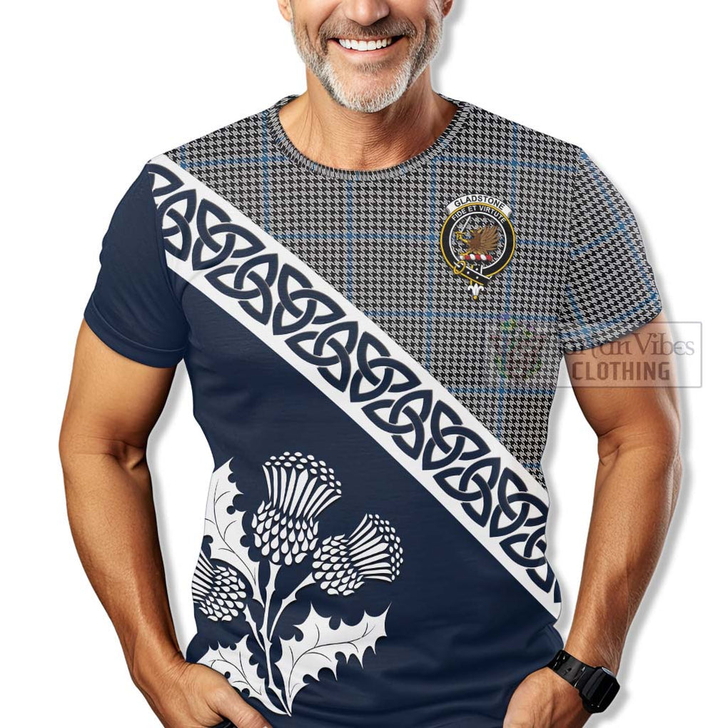 Gladstone (Gladstanes) Tartan T-Shirt Featuring Thistle and Scotland Map - Tartanvibesclothing Store