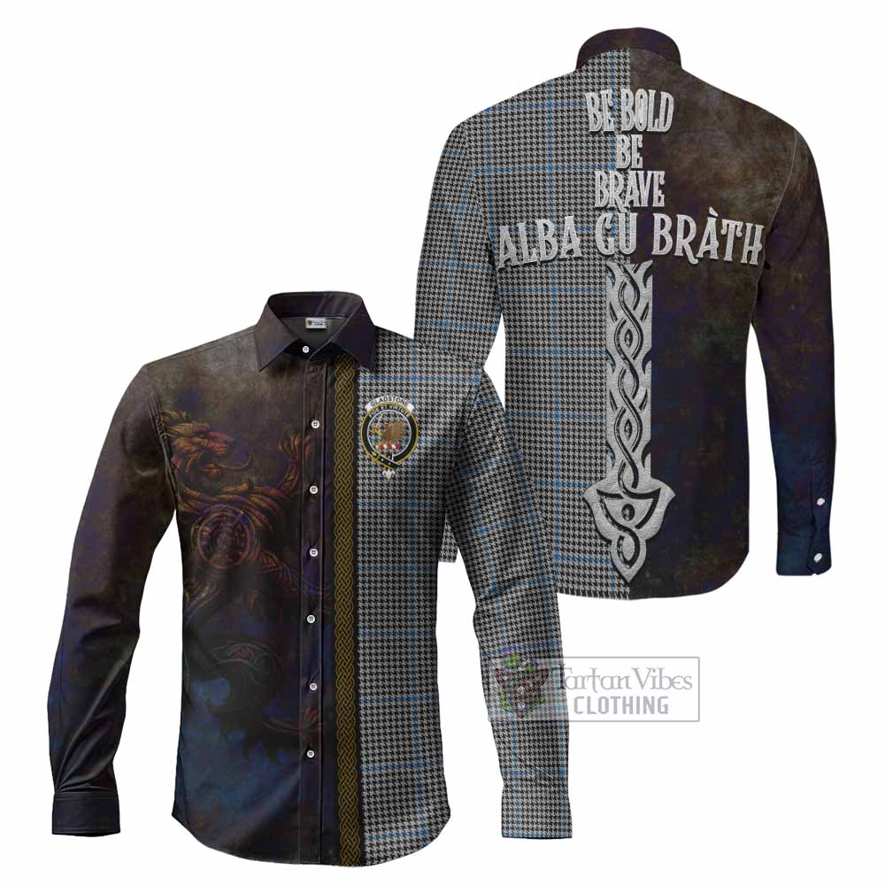 Gladstone (Gladstanes) Tartan Family Crest Long Sleeve Button Shirt Alba Gu Brath Be Brave Lion Ancient Style - Tartan Vibes Clothing