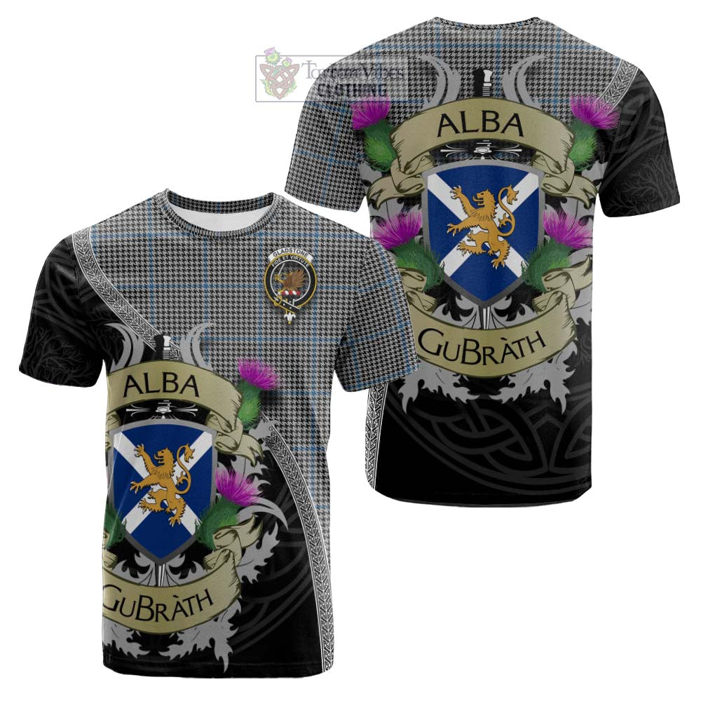 Tartan Vibes Clothing Gladstone (Gladstanes) Tartan Family Crest Cotton T-shirt Lion Rampant Royal Thistle Shield Celtic Inspired
