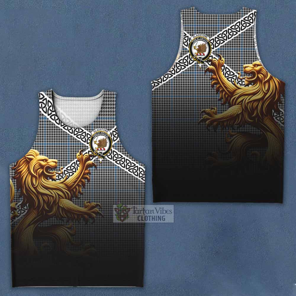 Gladstone (Gladstanes) Crest Tartan Men's Tank Top with Golden Lion Emblem Celtic Style - Tartan Vibes Clothing