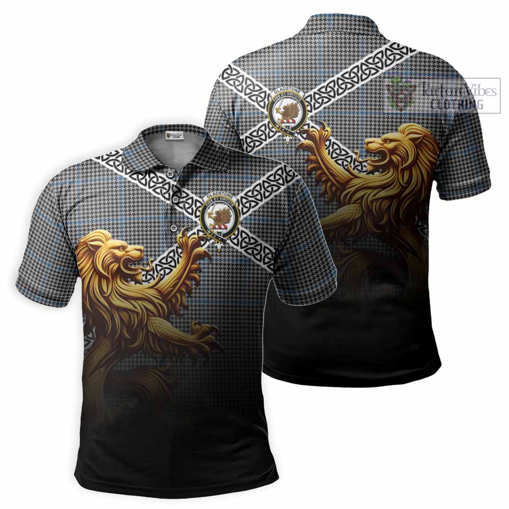 Gladstone (Gladstanes) Crest Tartan Polo Shirt with Golden Lion Emblem Celtic Style - Tartan Vibes Clothing