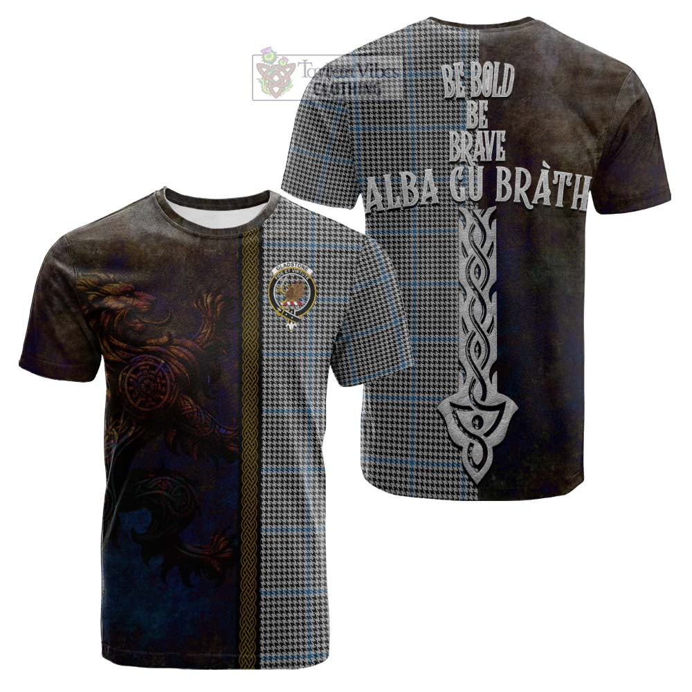 Tartan Vibes Clothing Gladstone (Gladstanes) Tartan Family Crest Cotton T-shirt Alba Gu Brath Be Brave Lion Ancient Style
