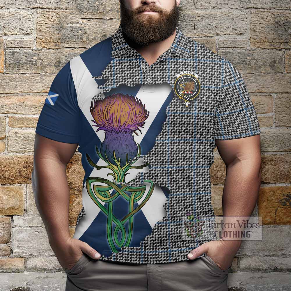 Gladstone (Gladstanes) Tartan Family Crest Polo Shirt Scottish Thistle Celtic Inspired - Tartan Vibes Clothing
