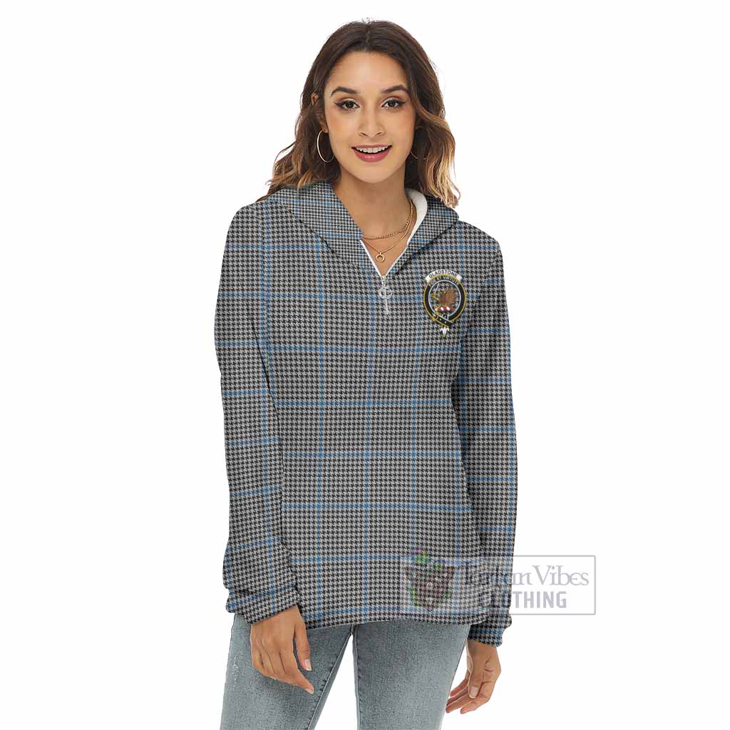Gladstone (Gladstanes) Tartan Women's Borg Fleece Hoodie with Half Zip with Family Crest - Tartan Vibes Clothing