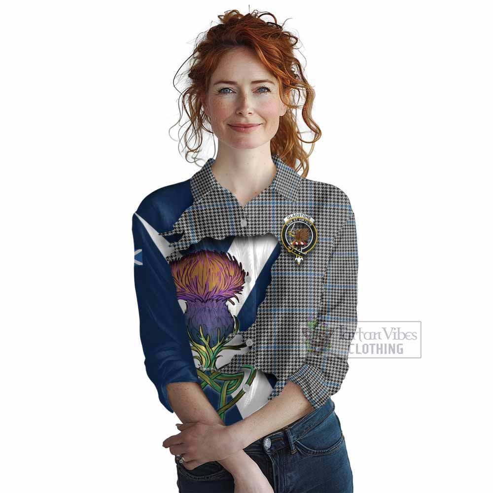 Gladstone (Gladstanes) Tartan Family Crest Women's Casual Shirt Scottish Thistle Celtic Inspired - Tartan Vibes Clothing