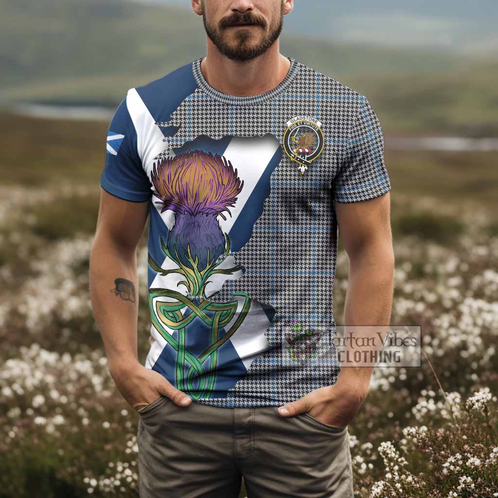 Tartan Vibes Clothing Gladstone (Gladstanes) Tartan Family Crest T-Shirt Scottish Thistle Celtic Inspired