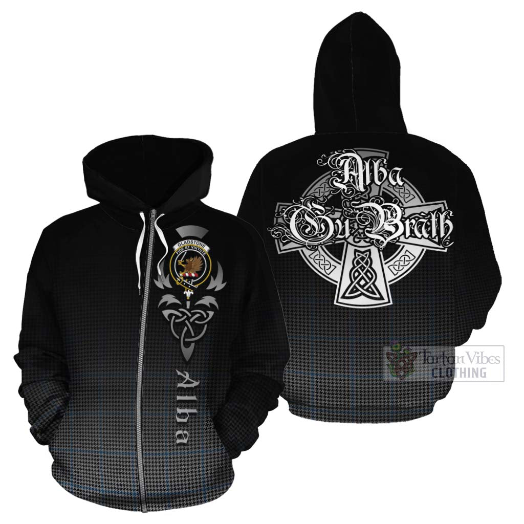 Tartan Vibes Clothing Gladstone (Gladstanes) Tartan Cotton Hoodie Featuring Alba Gu Brath Family Crest Celtic Inspired