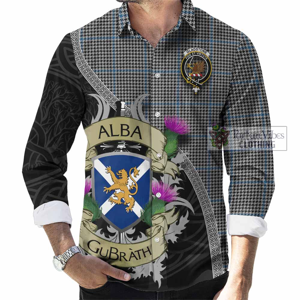 Gladstone (Gladstanes) Tartan Family Crest Long Sleeve Button Shirt Lion Rampant Royal Thistle Shield Celtic Inspired - Tartan Vibes Clothing