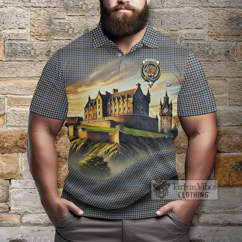 Tartan Vibes Clothing Gladstone (Gladstanes) Tartan Family Crest Polo Shirt with Scottish Ancient Castle Stype