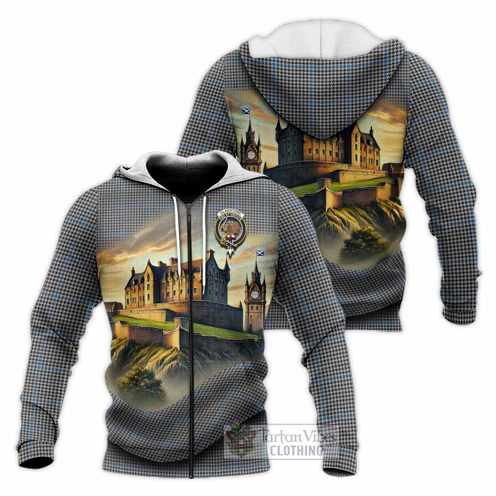 Gladstone (Gladstanes) Tartan Family Crest Knitted Hoodie with Scottish Ancient Castle Style Unisex Knitted Zip Hoodie - Tartan Vibes Clothing