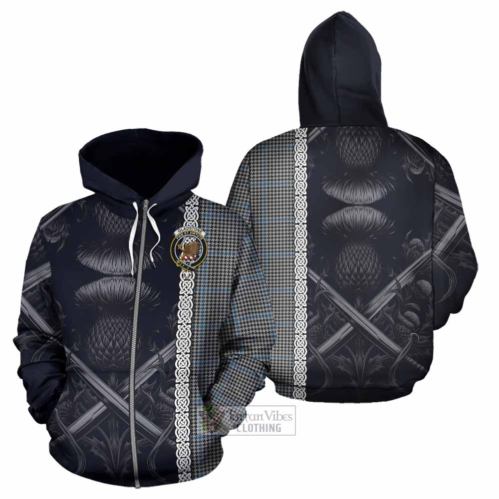 Gladstone (Gladstanes) Tartan Hoodie with Family Crest Cross Sword Thistle Celtic Vibes Zip Hoodie - Tartan Vibes Clothing