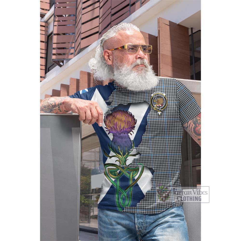 Tartan Vibes Clothing Gladstone (Gladstanes) Tartan Family Crest Cotton T-shirt Scottish Thistle Celtic Inspired