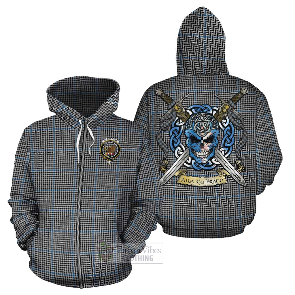 Gladstone (Gladstanes) Tartan Cotton Hoodie with Family Crest Celtic Skull Style - Tartan Vibes Clothing