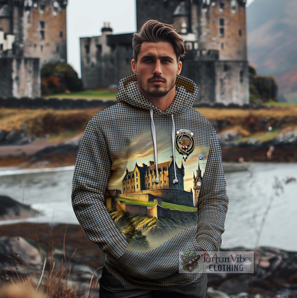 Gladstone (Gladstanes) Tartan Family Crest Cotton Hoodie with Scottish Ancient Castle Style - Tartan Vibes Clothing