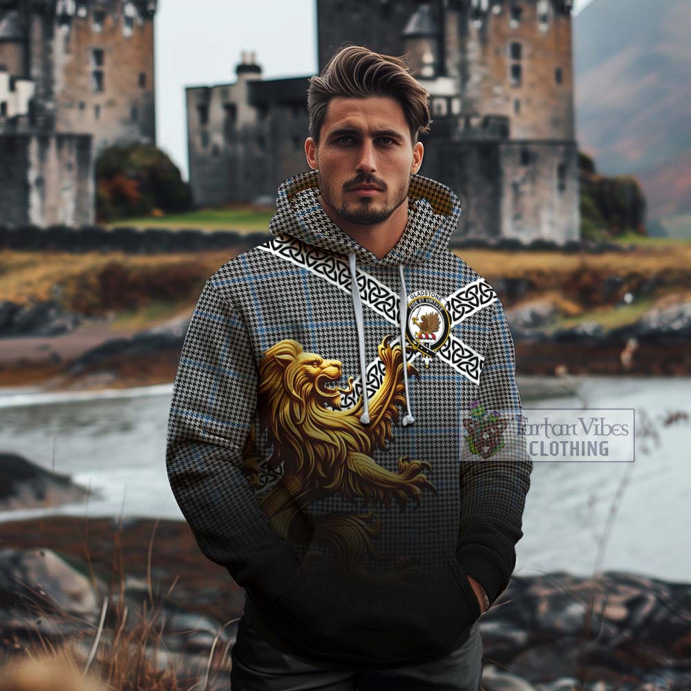 Gladstone (Gladstanes) Crest Tartan Cotton Hoodie with Golden Lion Emblem Celtic Style - Tartan Vibes Clothing