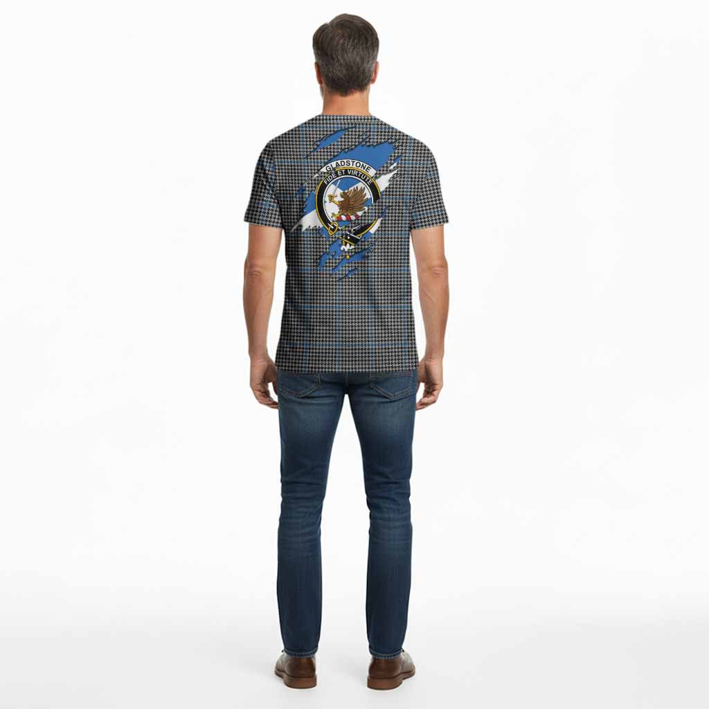 Gladstone (Gladstanes) Clan Crest In Me Tartan Cotton T-shirt Scotland Flag Style